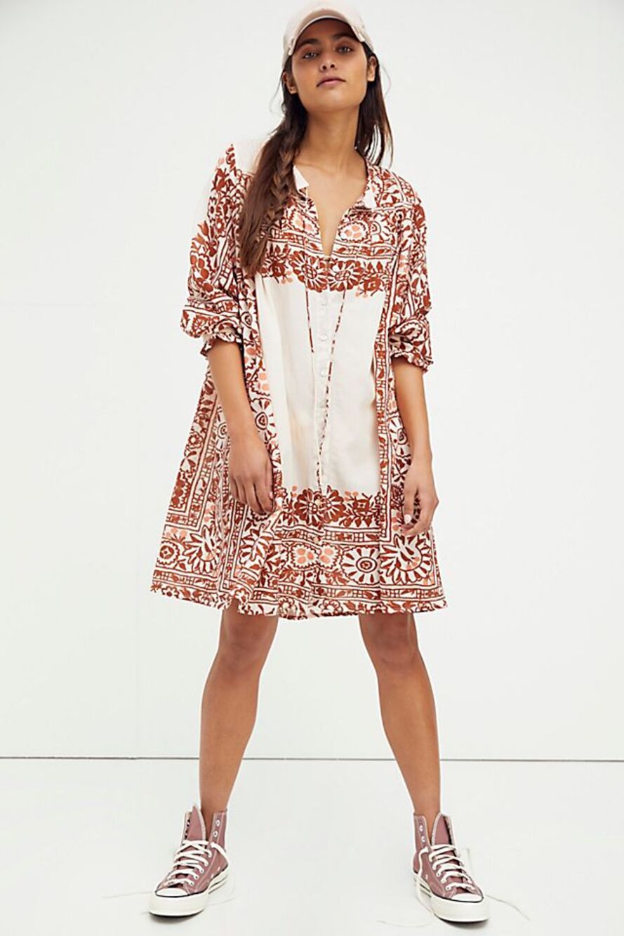 New Free People KINGA CSILLA Andy Mini Tunic Dress $210 SMALL Natural Floral
